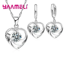 Orecchini collana in argento Sterling 925 Set catena lunga dolce stile romantico amore a forma di cuore per donna Lady Wife