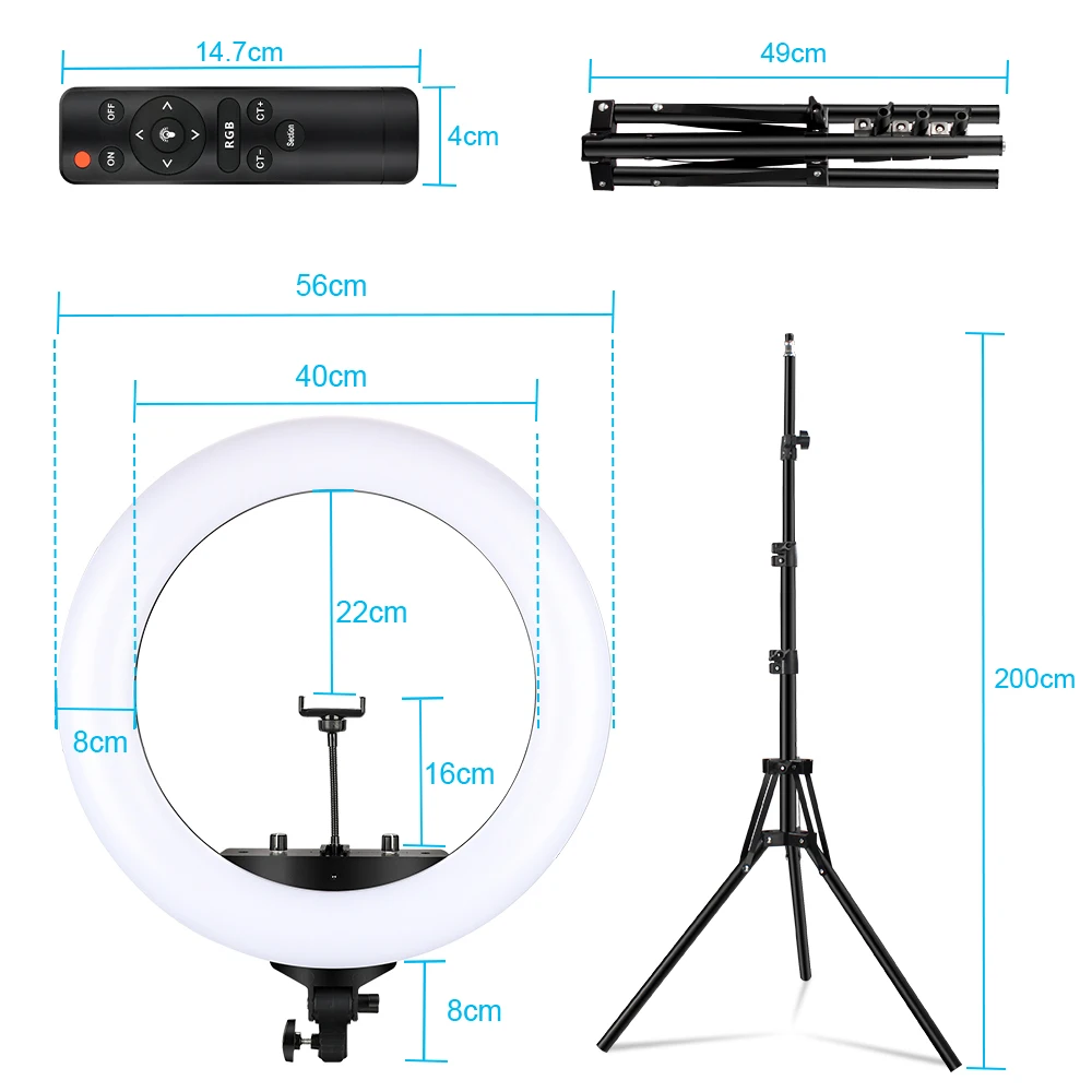 22 Inch LED Ring Light Selfie Fill Lamp 3000-6500K Bi-Color Photography Lighting with Tripod Remote Dimmable Video Ringlight