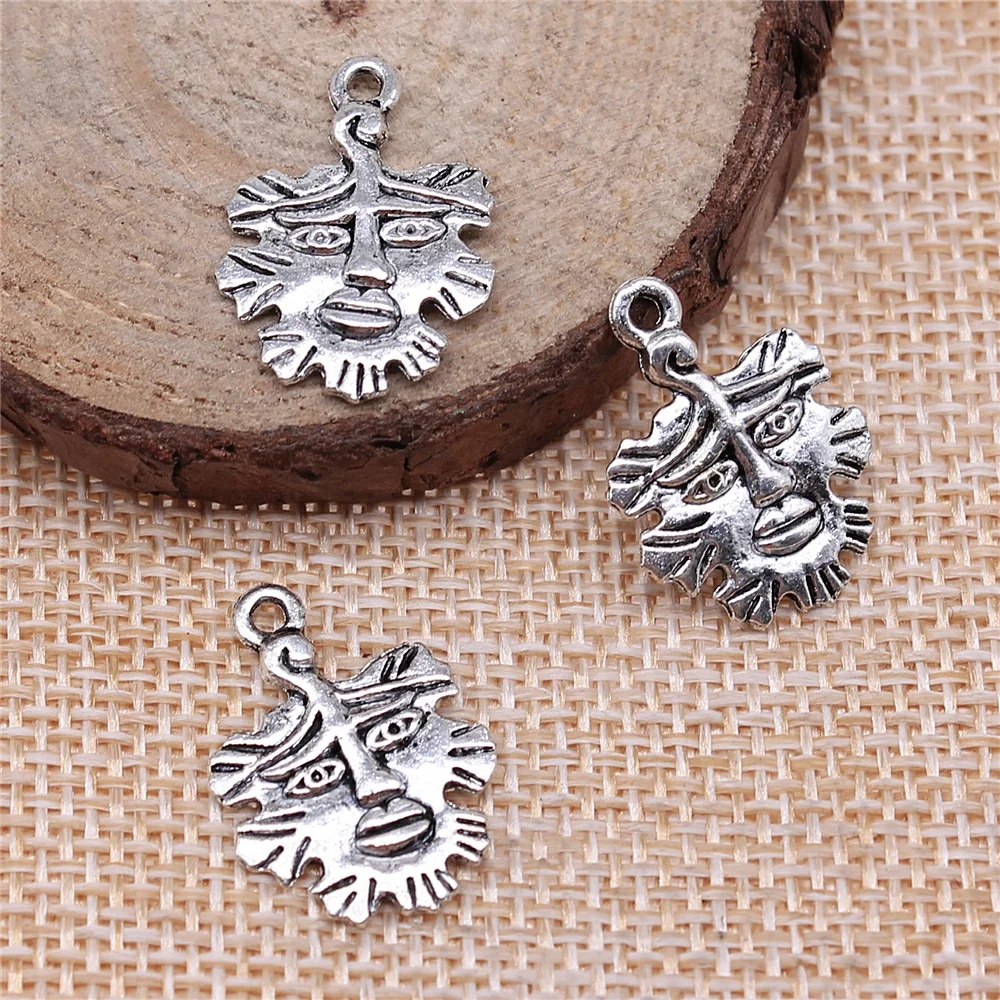 43pcs 21x15mm antique silver Double-sided leaf face charms diy retro jewelry fit Earring keychain hair card pendant