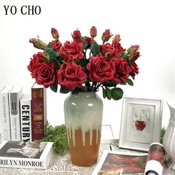 Big Latex Rose Artificial Silk Flowers 2 Heads Fake Flowers Drawing Room Decor Red Rose Home Wedding Decor