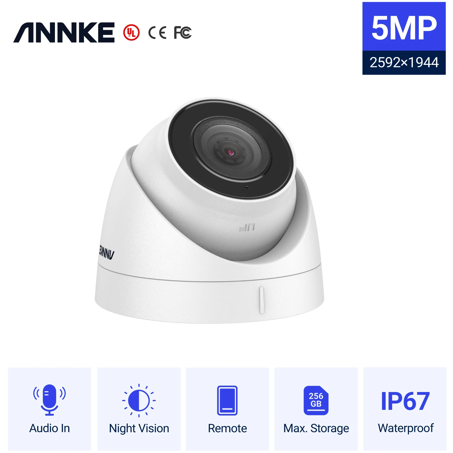 ANNKE Ultra HD 5MP POE Camera IP67 Weatherproof Security Network White Dome 2.8mm EXIR Night Vision Email Alert PoE Camera