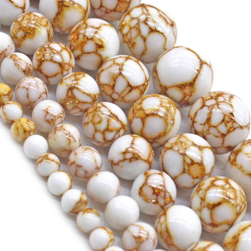 White Howlite Spun Gold Loose Stone Round Spacer Beads for Jewelry Making DIY Bracelet Necklace 15'' strand 4/6/8/10/12mm image 3