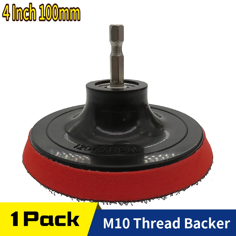 4 Inch(100mm) Hook and Loop Buffing Pad for Sanding Discs, Rotary Backing Pad with M10 Drill Adapter and Soft Foam Layer