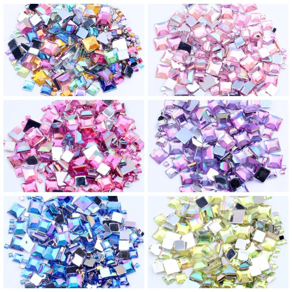 Rhinestones FlatBack Square 2mm 4mm 6mm Mixed Sizes 4g About 180pcs For Crafts Scrapbooking DIY Clothes Nail Art Decoration