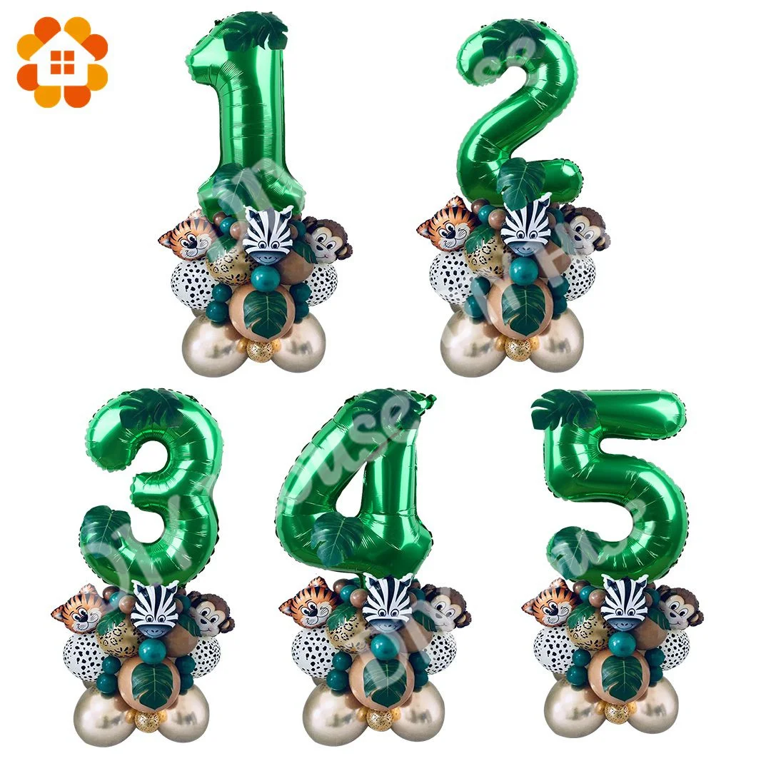 35pcs/set Jungle Safari Party Balloons Wild Green Digital Balloon Kids Birthday Party Decoration Aniaml Forest Party Supplies