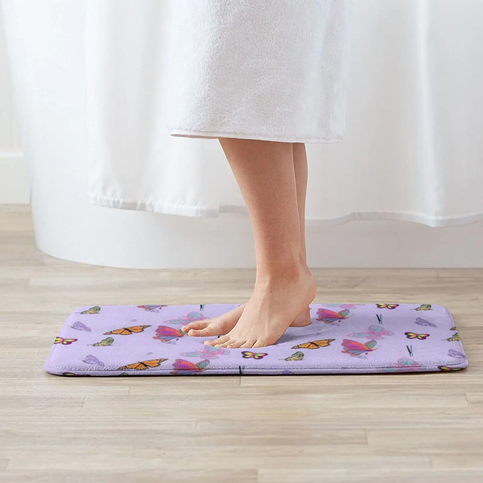 Multicoloured Butterflies Mat Rug Carpet Anti-Slip Floor Mats Bedroom Multicoloured Butterflies Pastel Pattern Cute Puprle