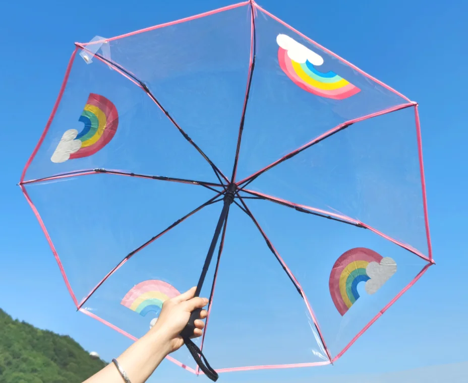 Transparent Umbrella Automatic Women Strong Stand Hot Sale Fashion Rainbow Umbrella Smart Plegable Guarda Chuva Transparente