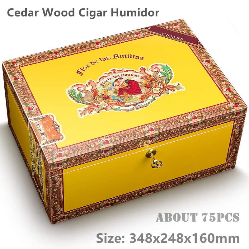 

348x248x160mm Cigar Humidor Large-capacity Piano Paint Mellow Cedar Wood Cigar Moisturizing Case White Blue Yellow Cigarette Box