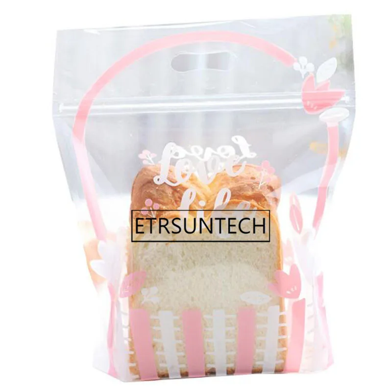 

500pcs Flower Basket Bag Transparent Plastic Bags Candy Lollipop Cookie Toast Bread Packaging Bag with Sealing Zipper