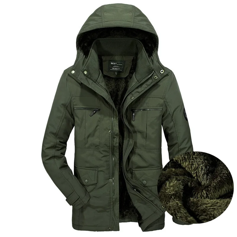 New Winter Parka Men Military Jacket Men Hooded Collar Fleece Thick Warm Coat Men Windbreaker Casual Parka Hombre Big Size L-5XL