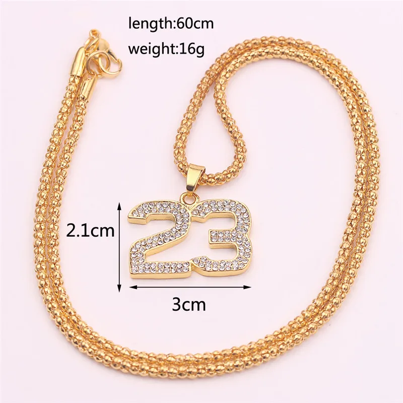Crystal Hip Hop Basketball Legend Number 23 Necklaces Pendants Bling Gold Plated Cuban Chain Necklace Jewelry For Men Corrente