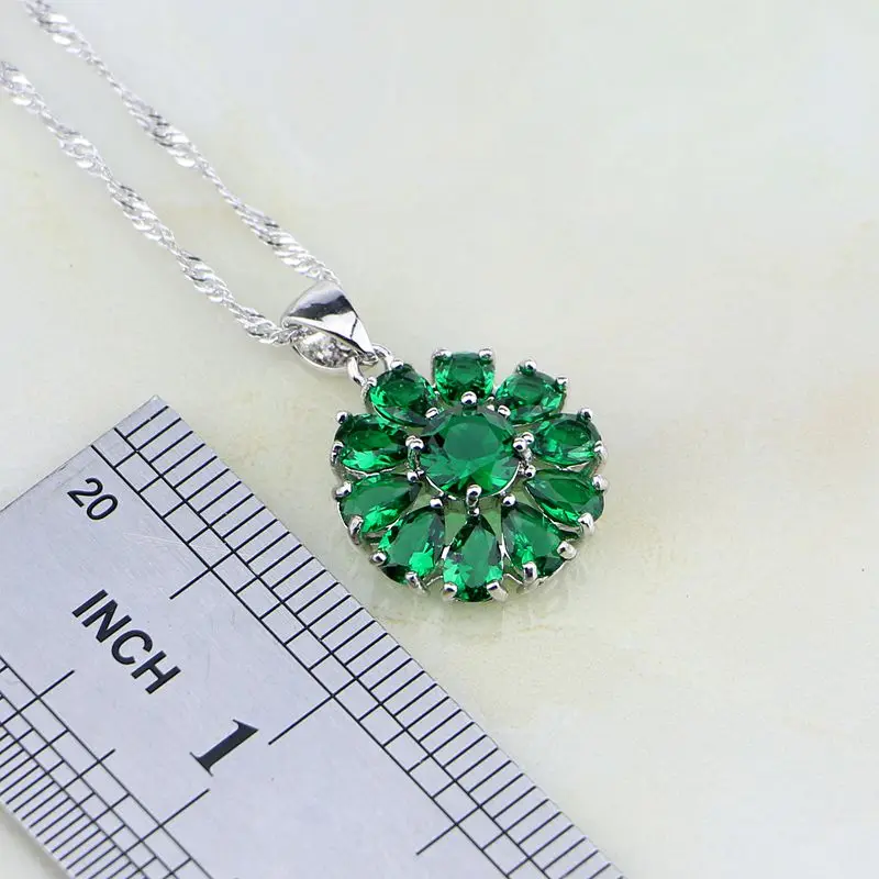 Green Emerlad White Australian Crystal 925 Sterling Silver Jewelry Sets For Women Wedding Earrings/Pendant/Necklace/Ring