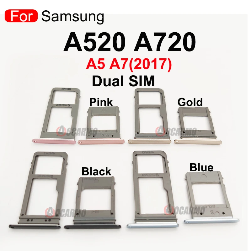 Aocarmo SIM Card Tray For Samsung Galaxy A520 A720 A5 A7 2017 Single Dual SIM Card Reader Sim Tray Holder SD Slot