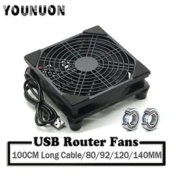 5V USB Router Fan 80mm 92mm 120mm 140mm DIY TV Box Ball/Sleeve Cooler & Protective Net Desktop Cooling Fan