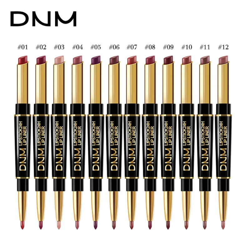 DNM brand double-ended waterproof matte velvet lipstick red pencil matte lipstick makeup 12 colors cosmetic lip liner tool TSLM1