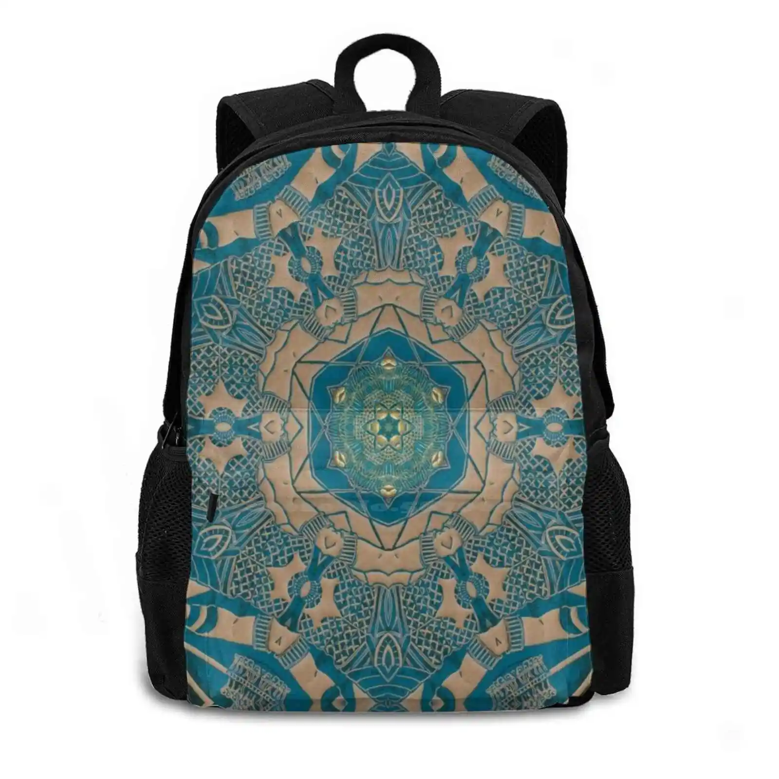 Remix Bag Backpack For Men Women Girls Teenage Black Transformed Transform Linocut Remix Horus Egyption Blue Gold Sapphire