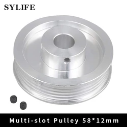 Multi-slot Belt Pulley 6061 Aluminum 58mm Dia 12mm Inner Dia 22mm Width