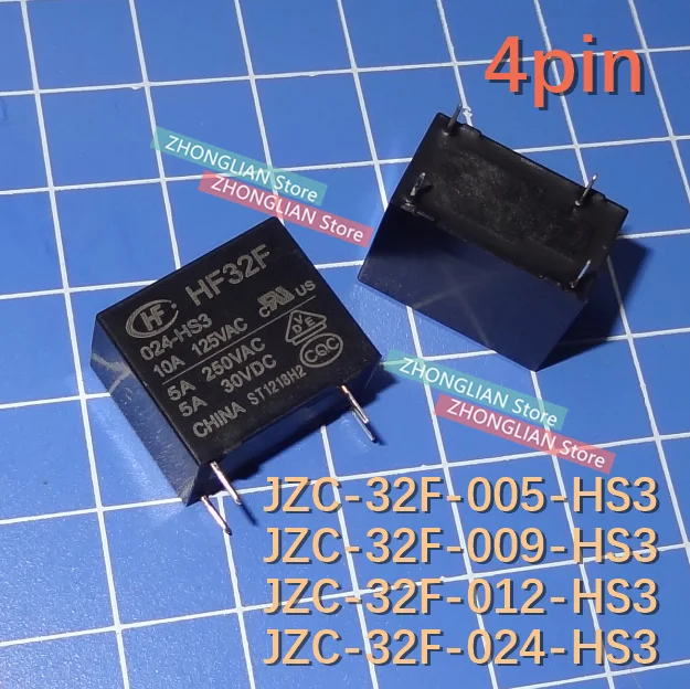 1pcs  power relay JZC-32F-005-HS3 HF-32F JZC-32F-009-HS3 JZC-32F-012-HS3 JZC-32F-024-HS3 05V/09V/12V/24V 4pin /5A/ in stock