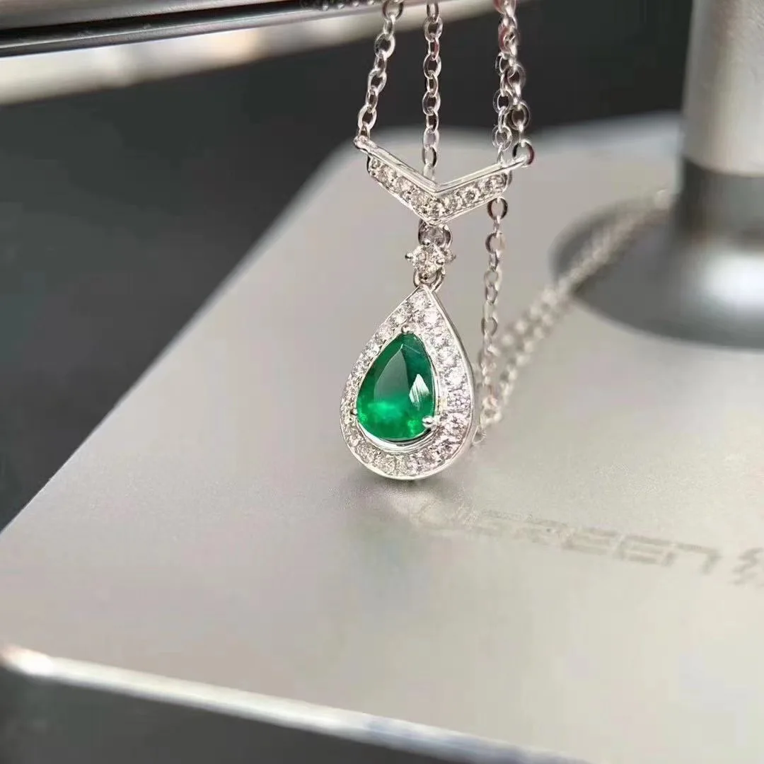 

New Coming 100% Natural And Real Water Drop Emerald necklace pendant Free shipping 925 sterling silver gemstone For men women