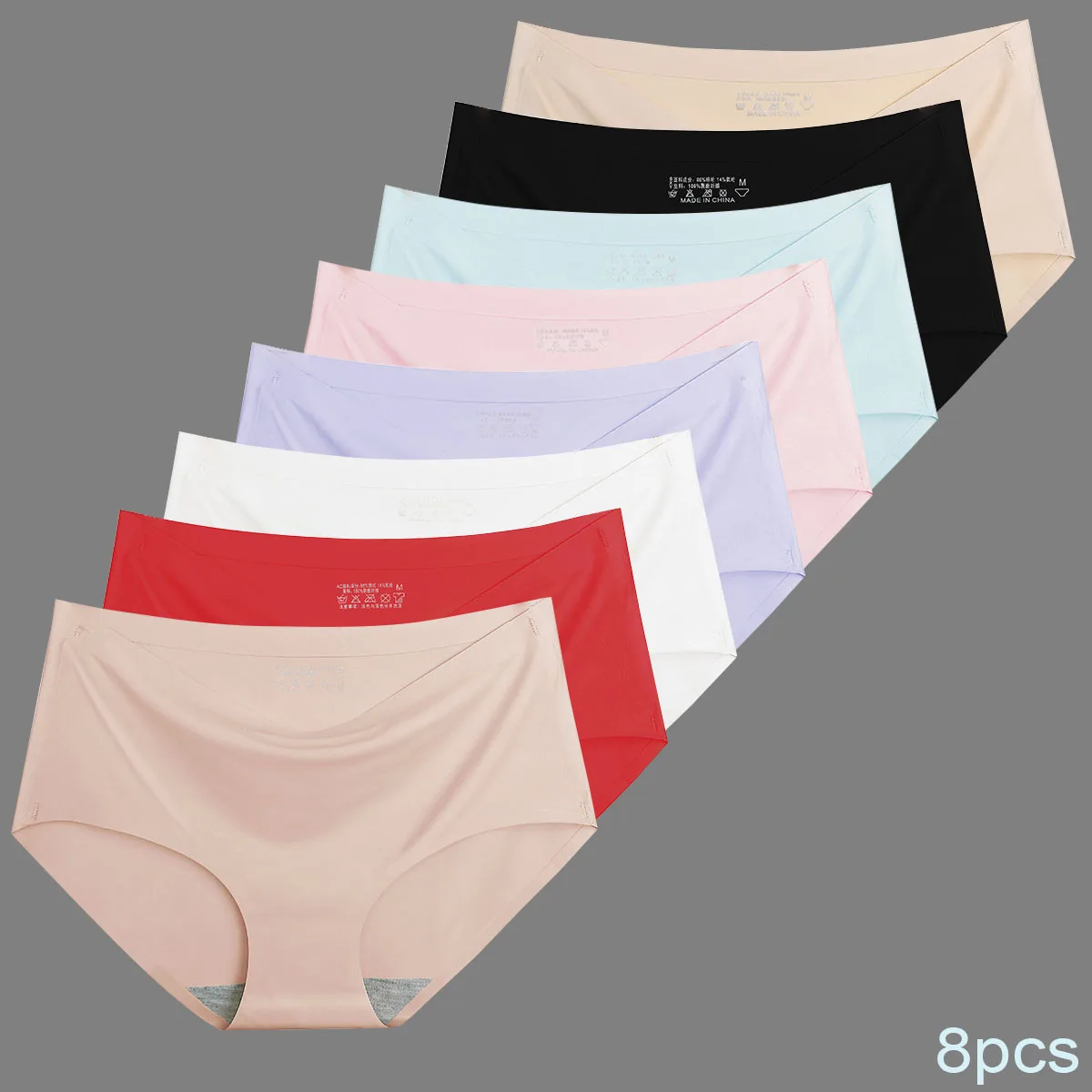 Ice silk underwear Women's underwear seamless sexy Panties  lingerie female comfortable sports briefs stretch large size  8PCS