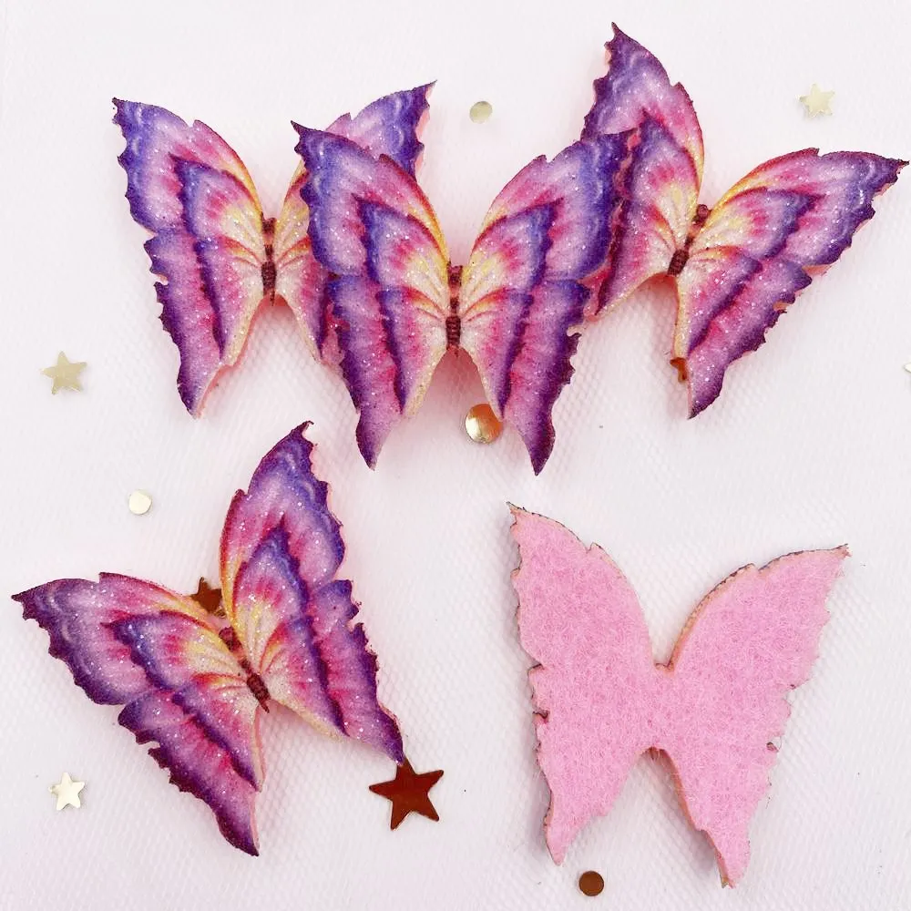 New Felt Fabric Glitter Bepowder Colorful Butterfly Applique Wedding DIY Sewing Patch Hair Clip Accessories DIY Craft XE29