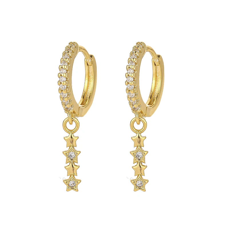 Vintage Light Luxury Stainless Steel Earrings Zircon Star Connected Pendant Hoop Earrings For Women Sweet Party Wedding Jewelry