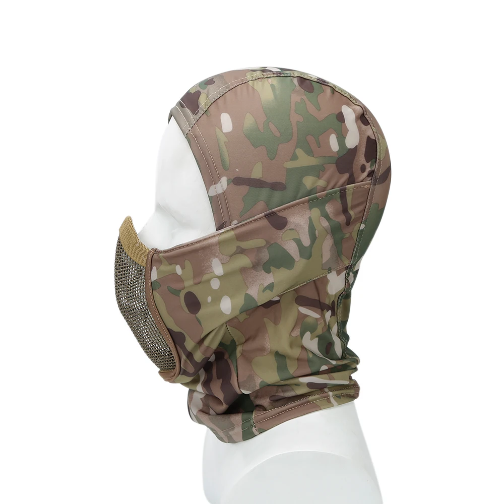 Máscara de malla táctica Airsoft, Máscara protectora de cara completa, estilo Ninja, capucha, malla de Metal de acero, tela de poliéster plegable