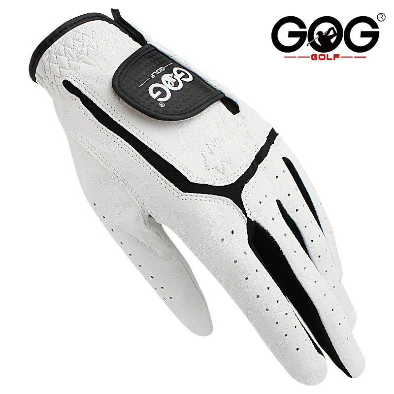 Sheepskin genuine leather Professional Golf Gloves For men white and black lycra Gloves Palm thickening Gift for golfer