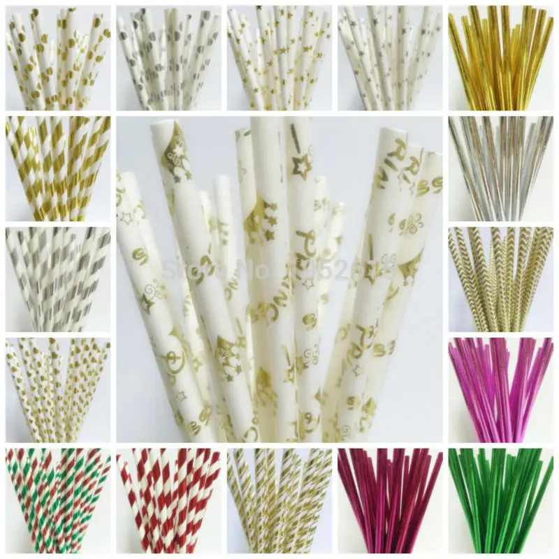 

25pcs Foil Gold/Silver/Colorful Paper Straws For Kids Birthday Wedding Decorative Christmas Party Event Supplies Drinking Straws