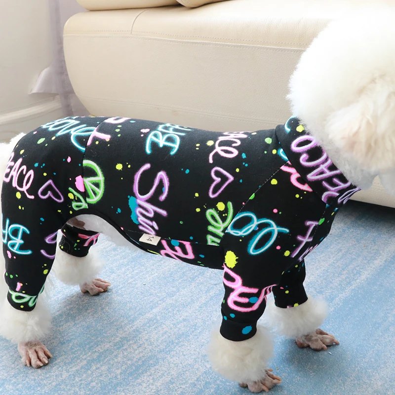 Pet Dog Jumpsuit 100%Cotton Puppy Clothes Thin Printed Overalls Stretchy Pajamas For Small Dogs Chihuahua Poodle Home Wear