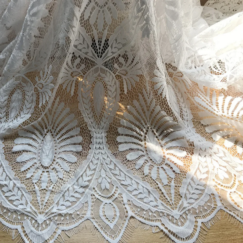 

3M / Lot French Eyelash Lace Fabric Exquisite White Black large leaf Embroidery Fabric Diy Clothes Wedding Dress Accessories