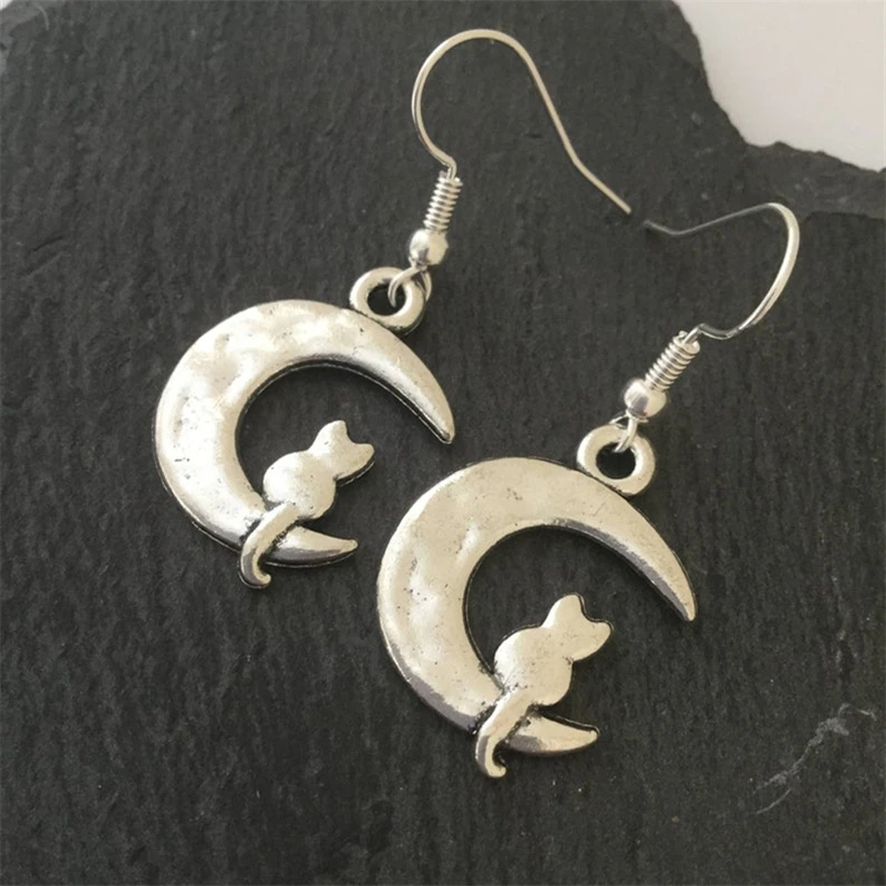 Cat & Moon Earrings / Cat Earrings / Cat Jewellery / Cat Lover Gift / Animal Earrings / Animal Jewellery / Animal Lover Gift image 3