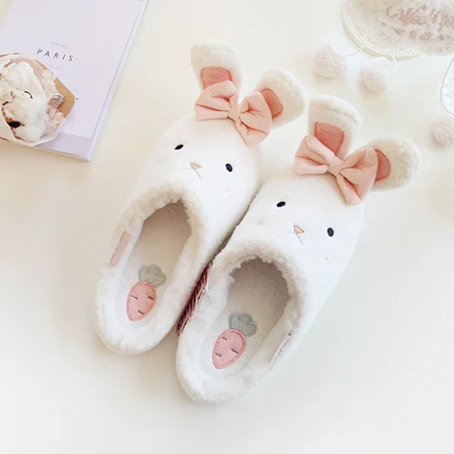 Cartoon Cotton Slipper Woman 2020 Winter Lovely Animal Long Ear Rabbit Slipper Home Fur Home Slipper Office Slipper Woman