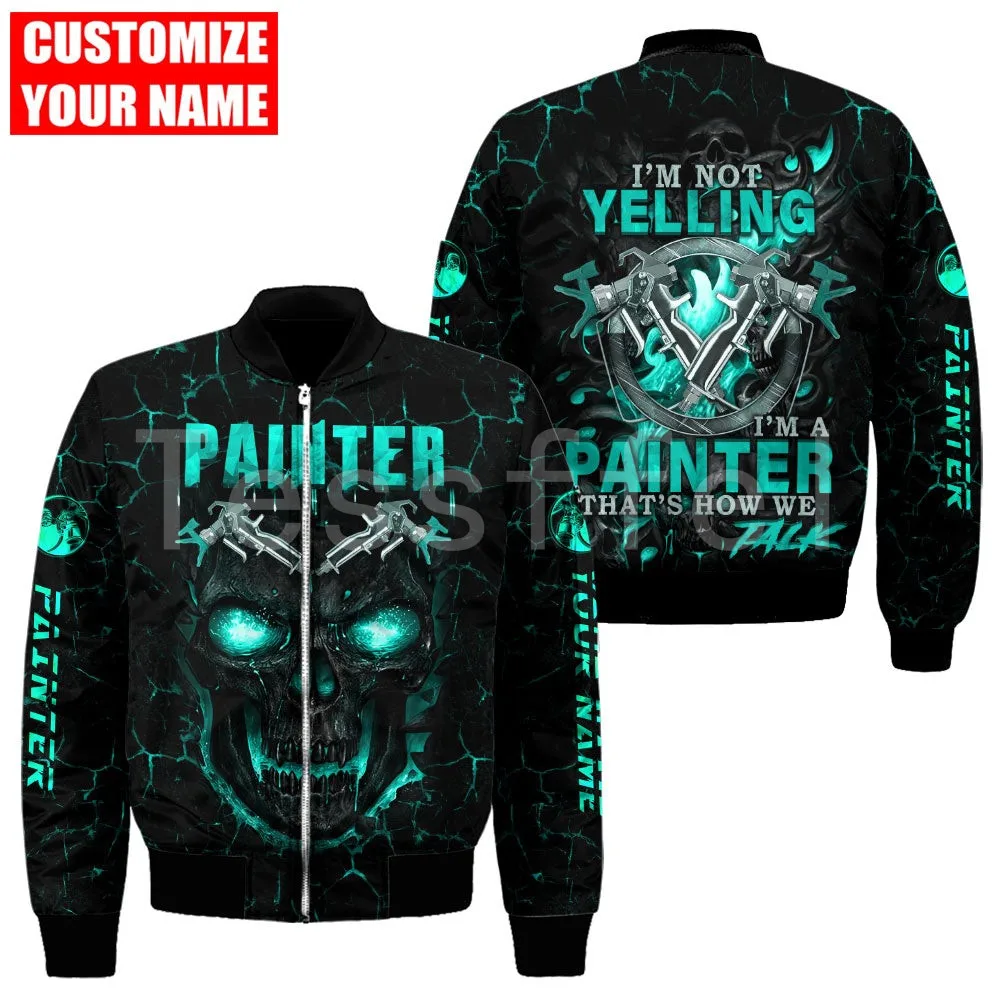Tessffel Painter Worker 3D Printed 2022 New Fashion Bomber Jacket Winter Thick Men Zipper Oversize Casual Flight Coat Style-P34