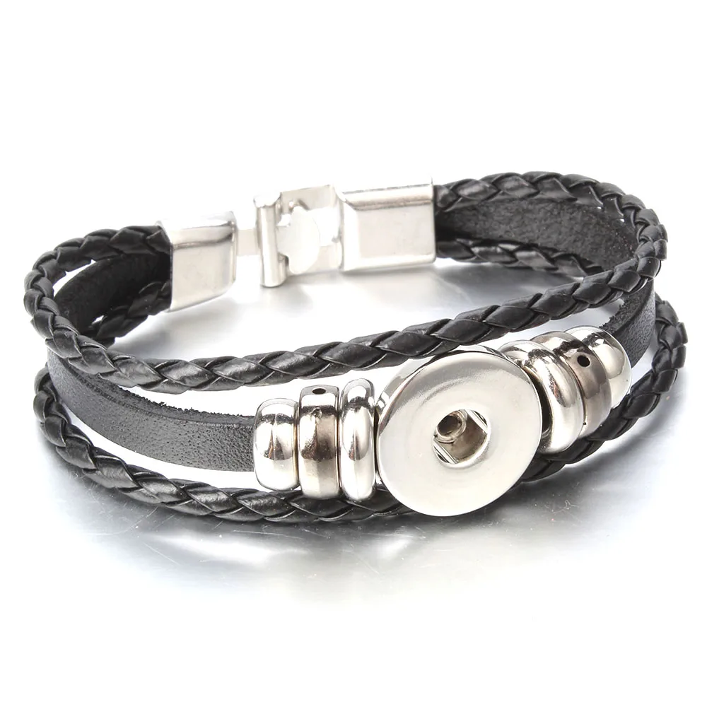 Newest Leather Snap Button Bracelet Bangle Jewelry 18mm Snap Bracelet for 20mm 18mm Handmade Braided PU Leather Button Jewelry
