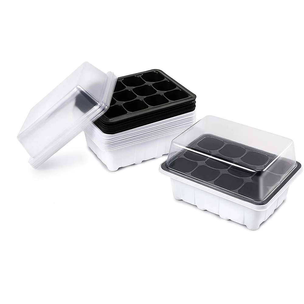 2PCS Seed Starter Trays 60 Large Cells Seedling Tray Plant Grow Kit with Lid and Base for Seed Germination (6/12-Cell Per Tray)