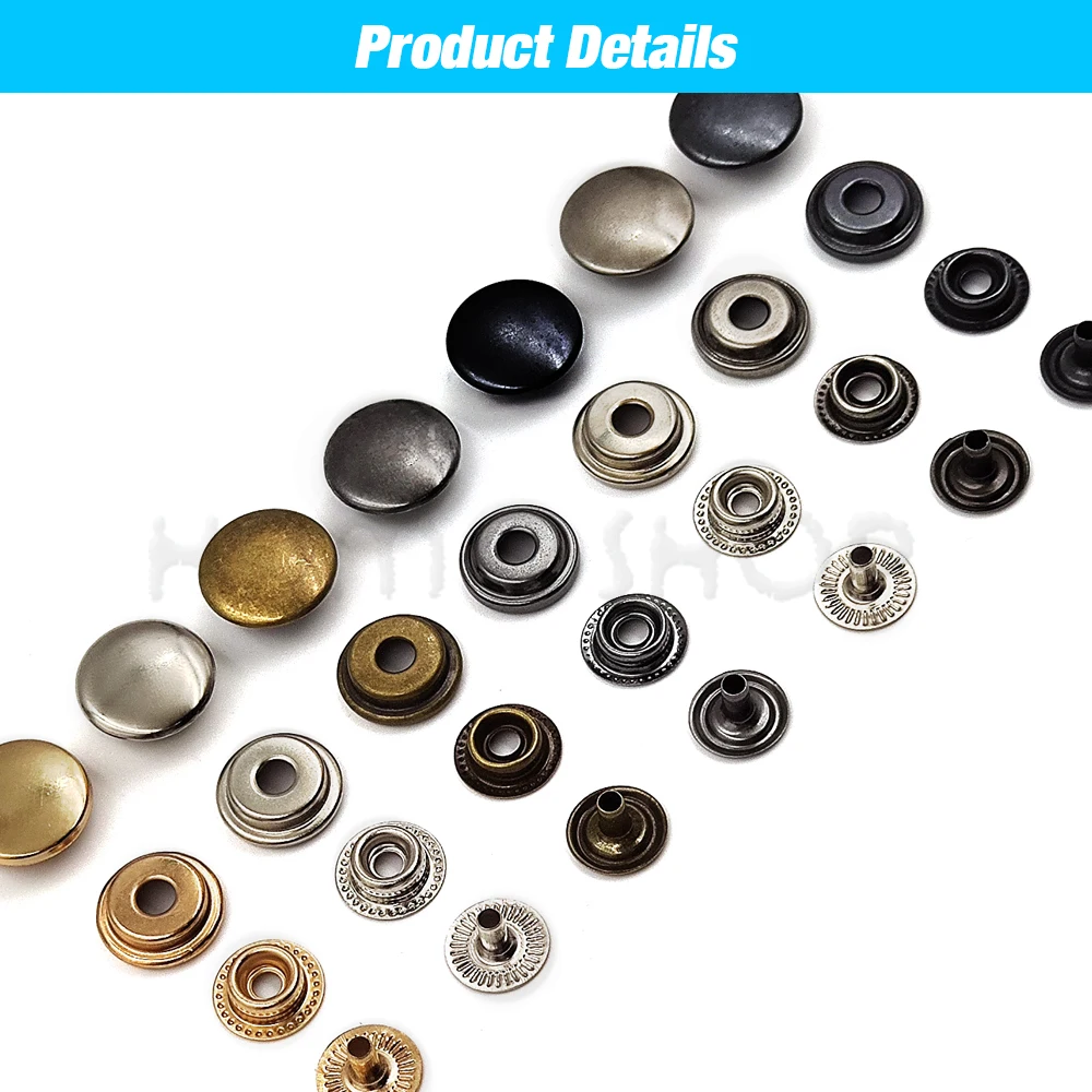 25Sets Metal Snaps Button Snap Fasteners Press Studs With 4 Installation Tools Kit For Clothes Garment Bags Shoes Leathercraft