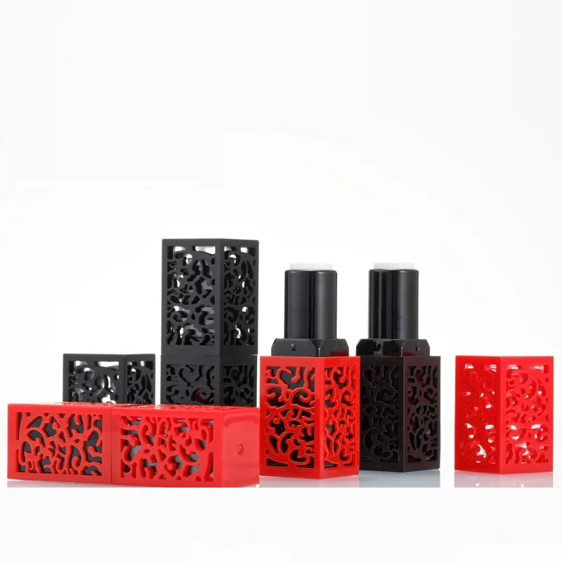 

Lipstick Tube 12.1mm Empty Black Hollow Style Square Cosmetic Packaging Refillable Bottle 20/50pcs Plastic Lip Balm Containers