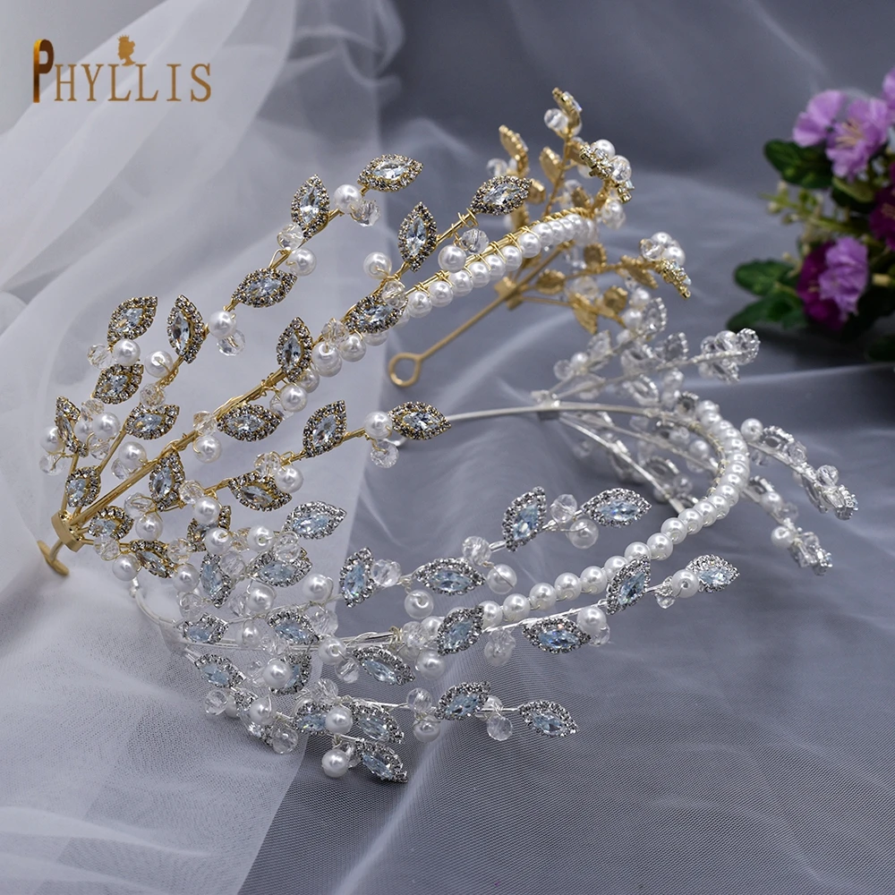 Diadema brillante de circonita para boda, accesorios para el cabello, tocado de novia de cristal, Aro para la cabeza de perla, pieza para el cabello