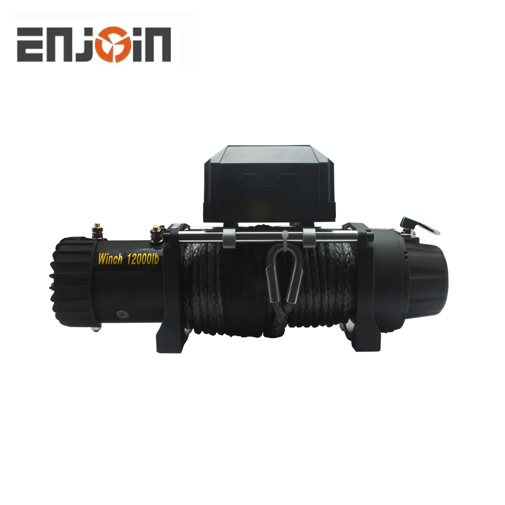 ENJOIN 4x4 4WD Electric Winch 12000lbs with Black Grind Arenaceous Matte Finish with Cable or Rope 12v or 24v