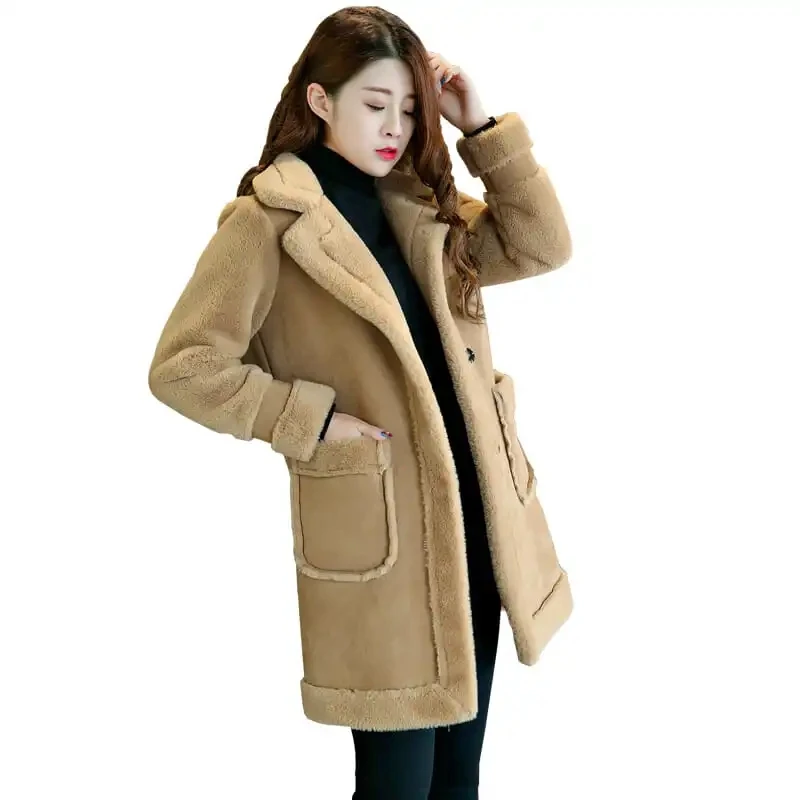 

Winter new lamb wool coat women cotton-padded jacket loose mid-length coat thick leather velvet cotton-padded jacket A790