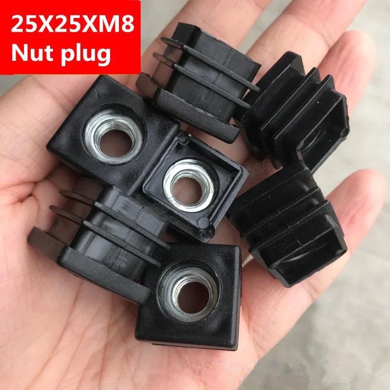 Black Plastic Blanking End Cap 25x25mm Square Caps Pipe Tube Inserts With M6 M8 M10 Metal Thread