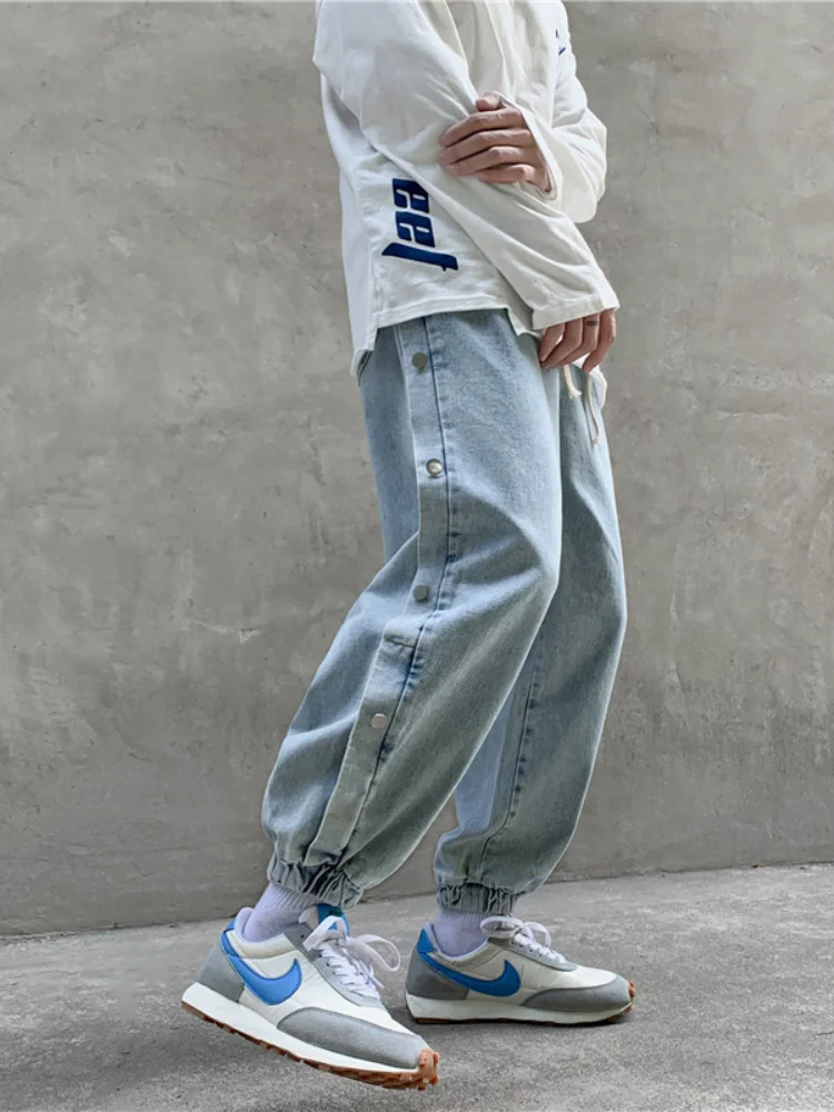 ICCLEK 2021 New Jeans Men's Loose-breasted Buckle Foot Casual Trousers Jeans Bell Bottom Jeans  Men Fashion  Jeans Men