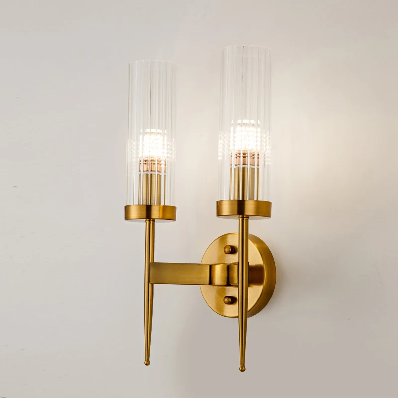 Modern Wall Lamp Glass Lampshade Gold Indoor Sconce LED Simple Wall Lights Bedroom Bedside Lamp (E27 LED Bulb For Free)