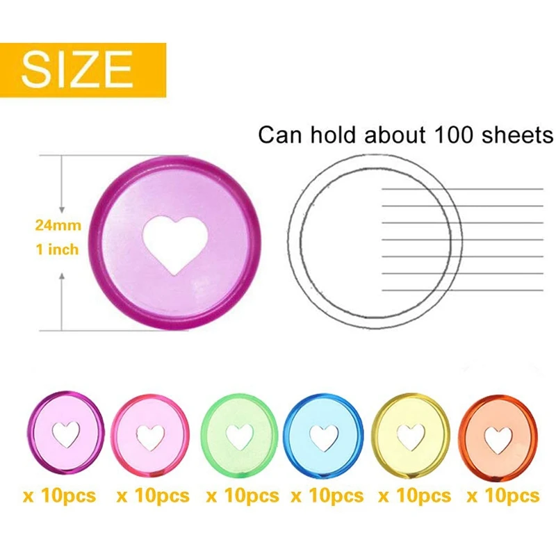 60 Pcs 24mm Plastic Book Binding Discs, Discbound Expansion Discs, Heart Binder Rings Mushroom Hole for DIY Notebooks