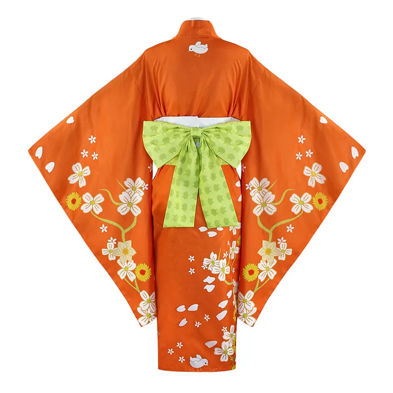 Anime Danganronpa 2 Hiyoko Saionji Hiyoko Japanse Kimono Klompen Schoenen Cosplay Kostuum Volwassen Vrouwen Oranje Jurk Kimono Jurk Pruik