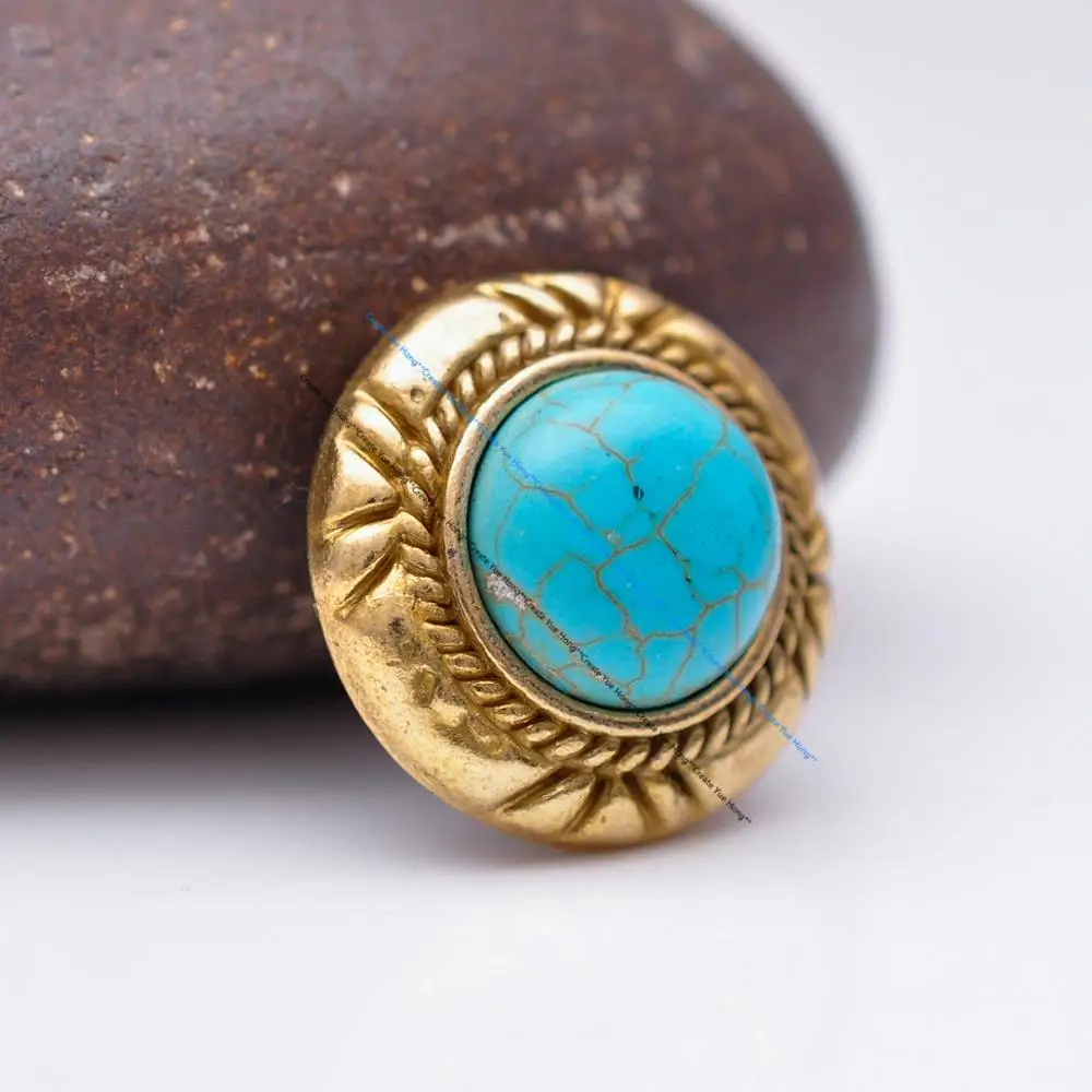 Lot 10X Metal Brass Turquoise Stone Conchos Flower Carved Decoration Buttons for Leather Craft Bag Saddle Belt Decor Screwback