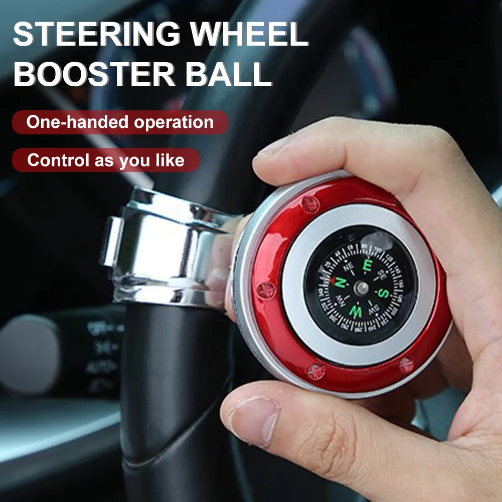 Steering Wheel Spinner Knob with Compass 360-degree Power Handle Ball Booster for Car Vehicle Steering Wheel Auto