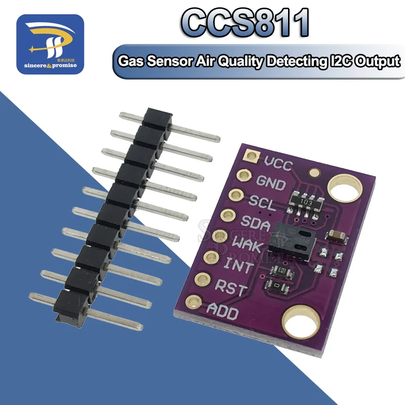 Sensor de detecção de dióxido de carbono, módulo ccs811, co2, eco2, tcs, qualidade do ar, detecção i2c, saída para arduino