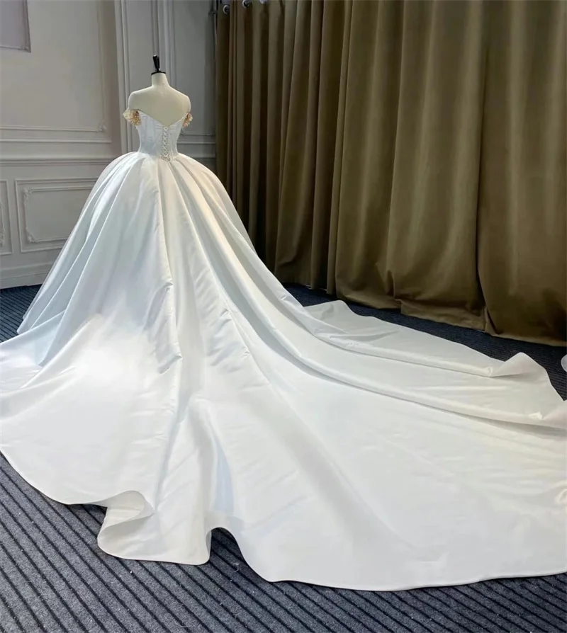 Pérolas vestido de casamento branco fora do ombro mangas curtas vestidos de noiva sem alças feito sob encomenda rendas até graciosa vestido de novia